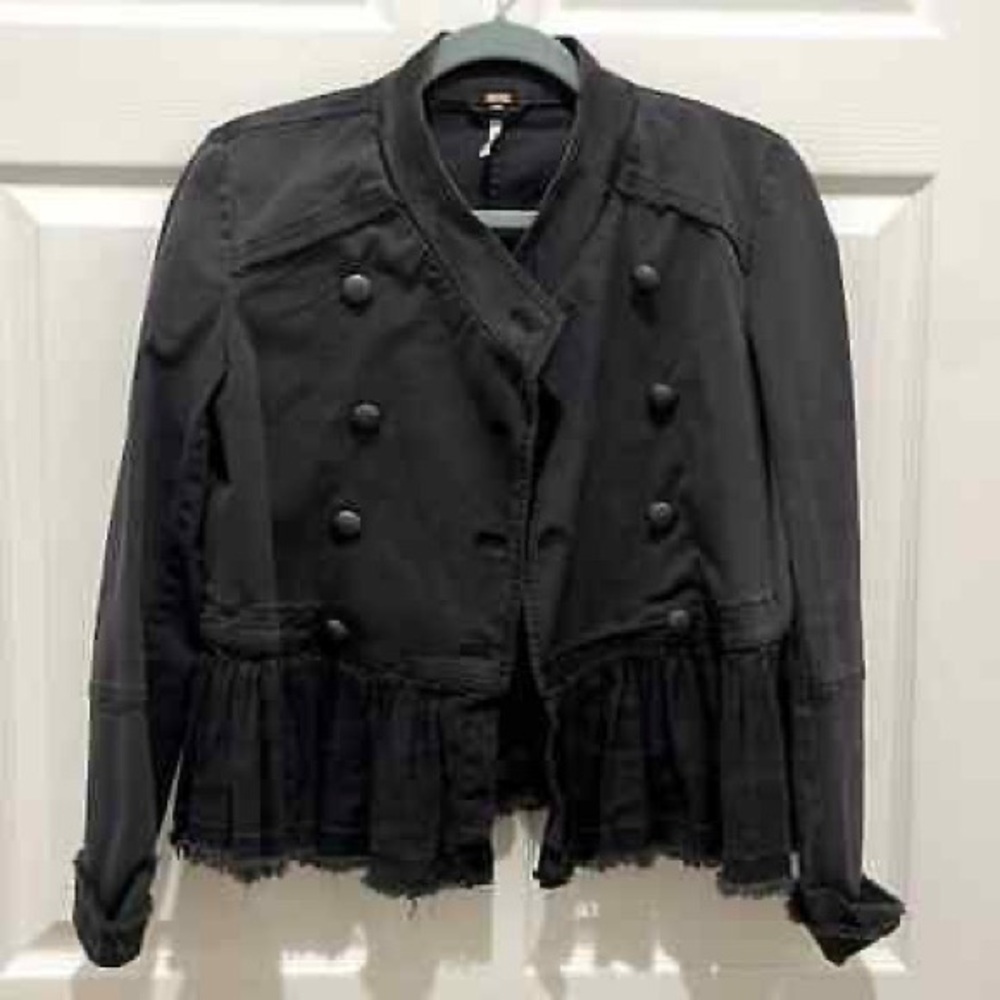 Free People Black Military Double Breasted Ruffle Hem Jacket size small